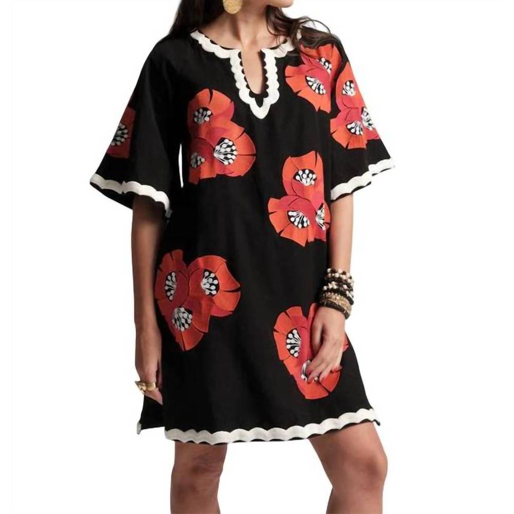 NEW FRANCES VALENTINE charming caftan mini dress in black multi